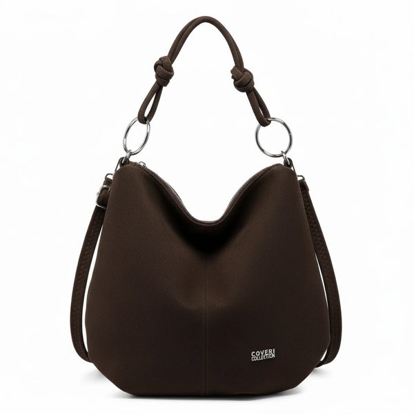 Coveri Collection - Borsa firmata a sacco spalla mono manico camoscio scamosciata secchio grande