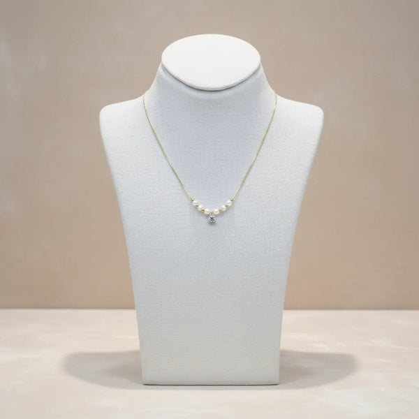 Collana Punto Luce con Perle in Acciaio Inossidabile - Girocollo Regolabile Oro e Argento