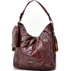 Borsa + OMAGGIO portamonete hobo biker firmato YYCOVERI donna spalla a tracolla simil pelle trapuntata effetto lucido