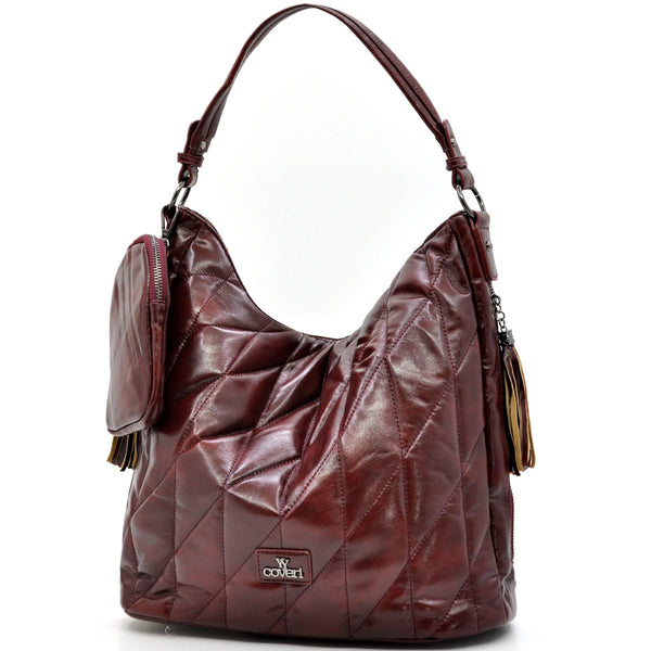 Borsa + OMAGGIO portamonete hobo biker firmato YYCOVERI donna spalla a tracolla simil pelle trapuntata effetto lucido