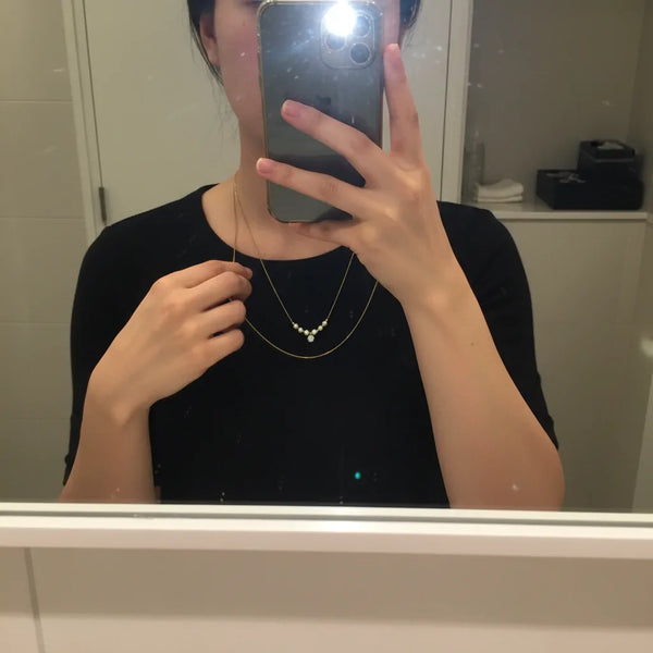 Collana Punto Luce con Perle in Acciaio Inossidabile - Girocollo Regolabile Oro e Argento