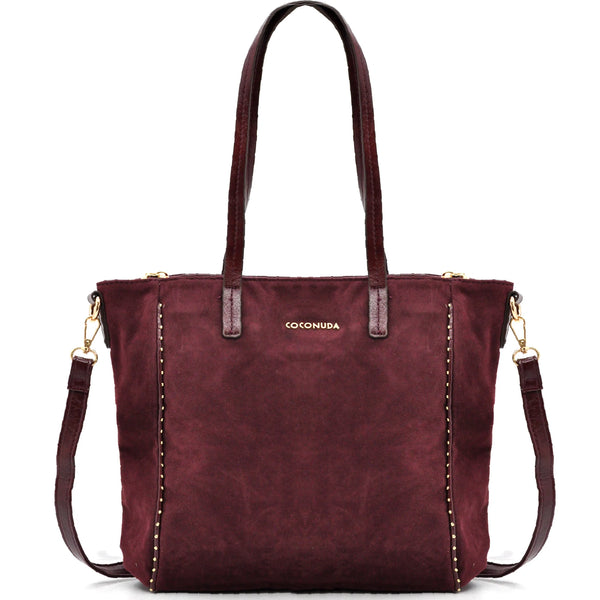 Borsa firmata COCONUDA donna borchie spalla shopping capiente simil pelle scamosciata camoscio