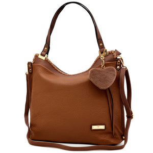 CHARRO - Borsa shopping pon pon cuore a spalla grande tracolla casual simil pelle venata