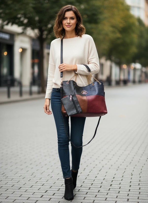 La Azzitata borsa 2 in 1 shopping con pochette in omaggio - morbida elegante casual spalla multi colore