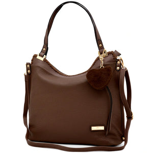 CHARRO - Borsa shopping pon pon cuore a spalla grande tracolla casual simil pelle venata