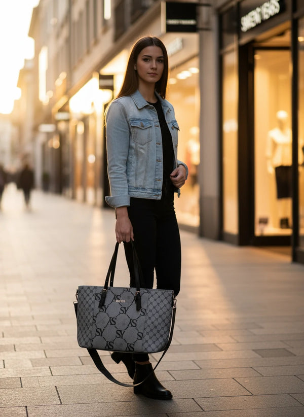 Borsa donna firmata Sweet Years in simil pelle grande tote shopping con tracolla e spalla