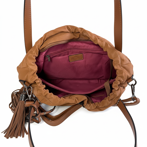 CHARRO - Borsa 2in1 trasformabile similpelle camoscio velluto morbida a sacco hobo capiente unica tinta nuovo