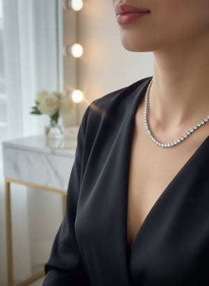 Girocollo Tennis "Punti Luce" in Acciaio Argento - Collana Elegante Regolabile