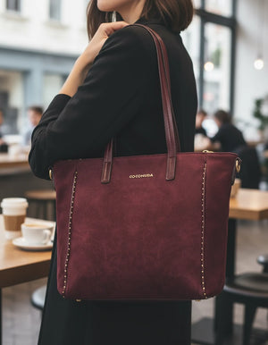 Borsa firmata COCONUDA donna borchie spalla shopping capiente simil pelle scamosciata camoscio