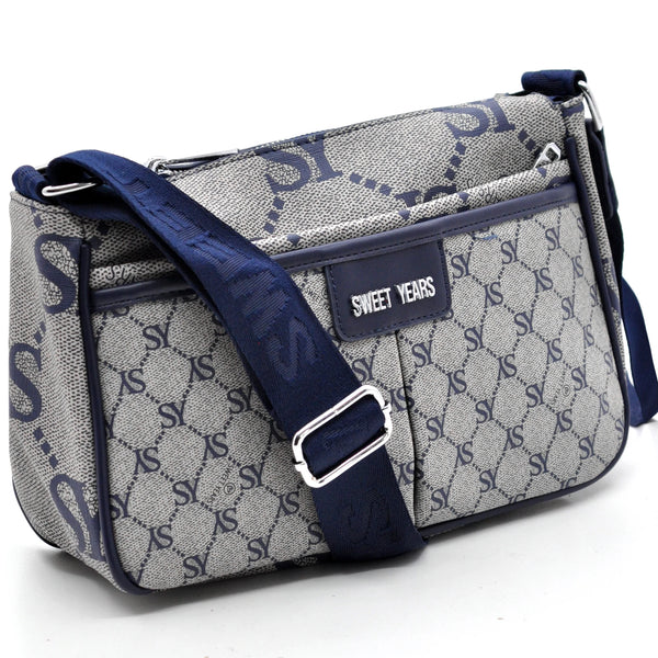 Borsa Firmata SWEET YEARS multi tasche new nera Donna fantasia logo Zip Tracolla