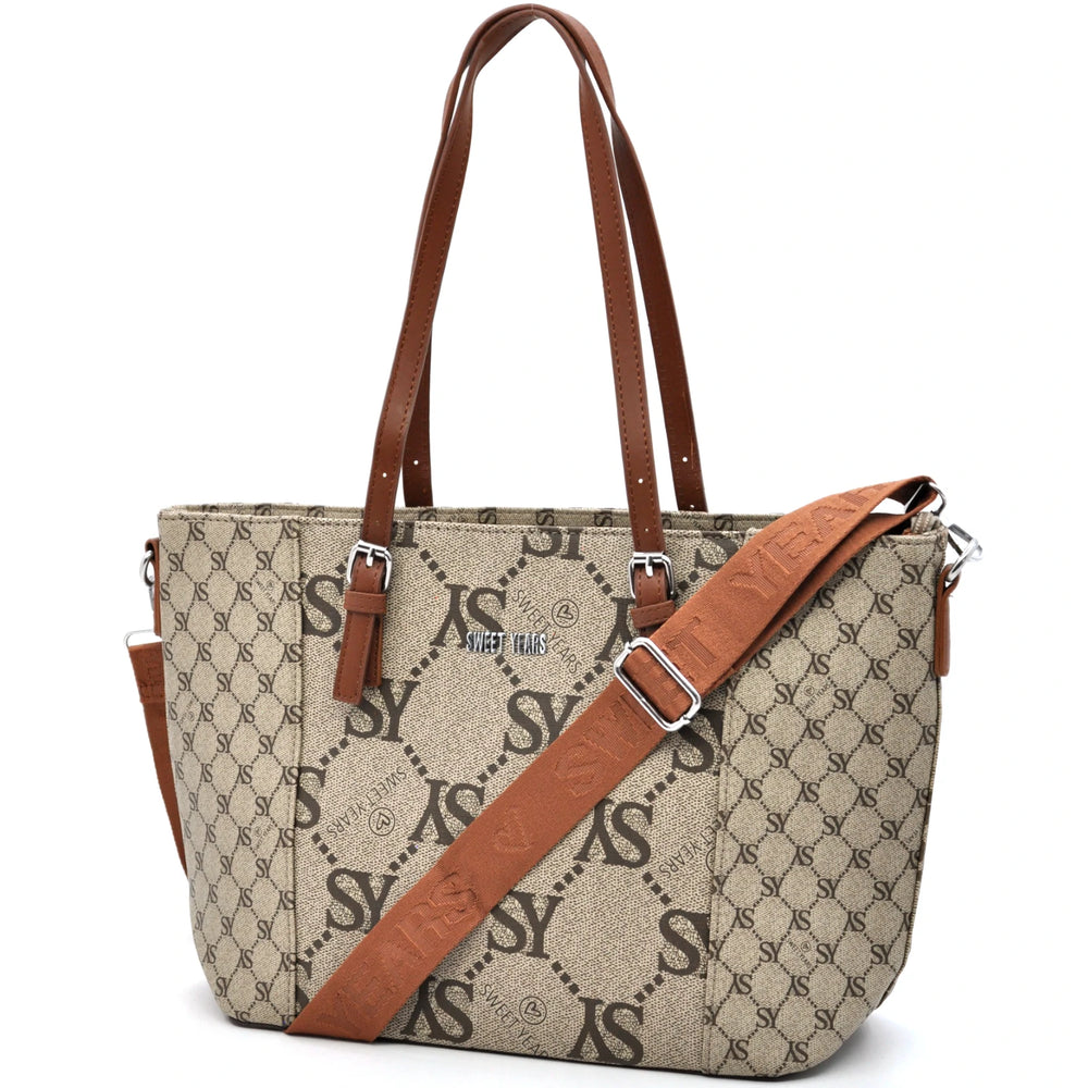 Borsa donna firmata Sweet Years in simil pelle grande tote shopping con tracolla e spalla