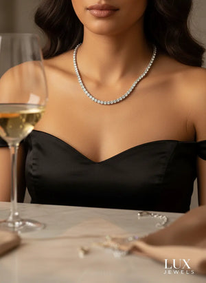 Girocollo Tennis "Punti Luce" in Acciaio Argento - Collana Elegante Regolabile