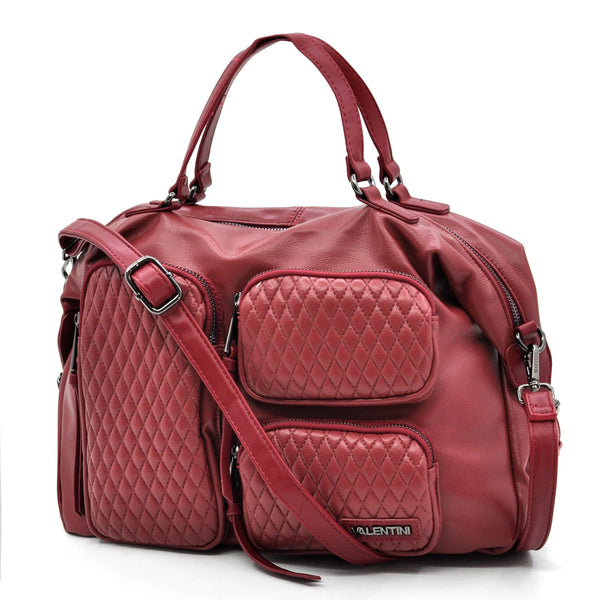 VALENTINI GINO - Borsa multitasche firmata giornaliera elegante 3 zip capiente bauletto trapuntata simil pelle
