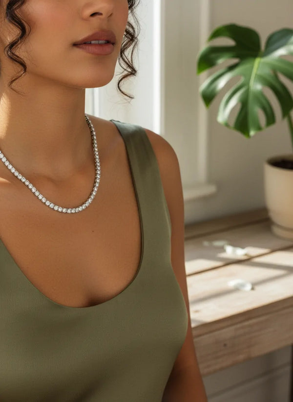 Girocollo Tennis "Punti Luce" in Acciaio Argento - Collana Elegante Regolabile