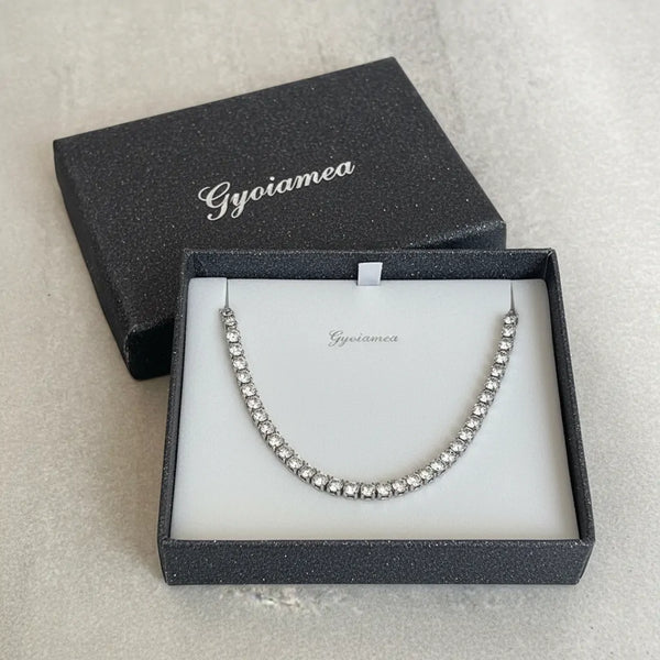 Girocollo Tennis "Punti Luce" in Acciaio Argento - Collana Elegante Regolabile