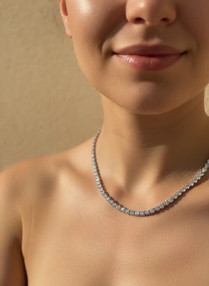 Girocollo Tennis "Punti Luce" in Acciaio Argento - Collana Elegante Regolabile