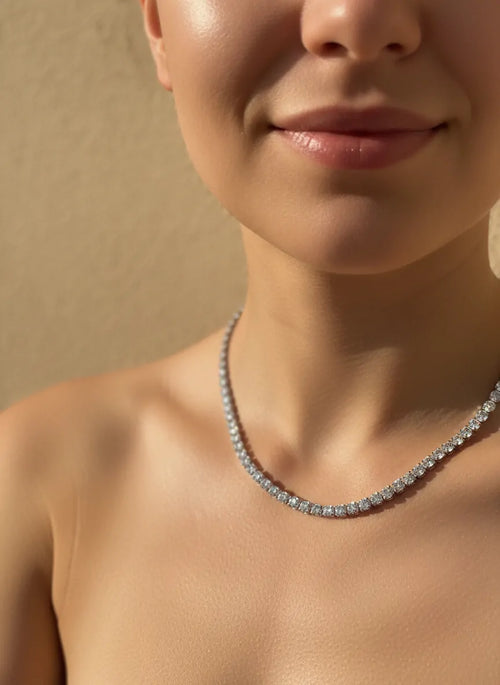Girocollo Tennis "Punti Luce" in Acciaio Argento - Collana Elegante Regolabile