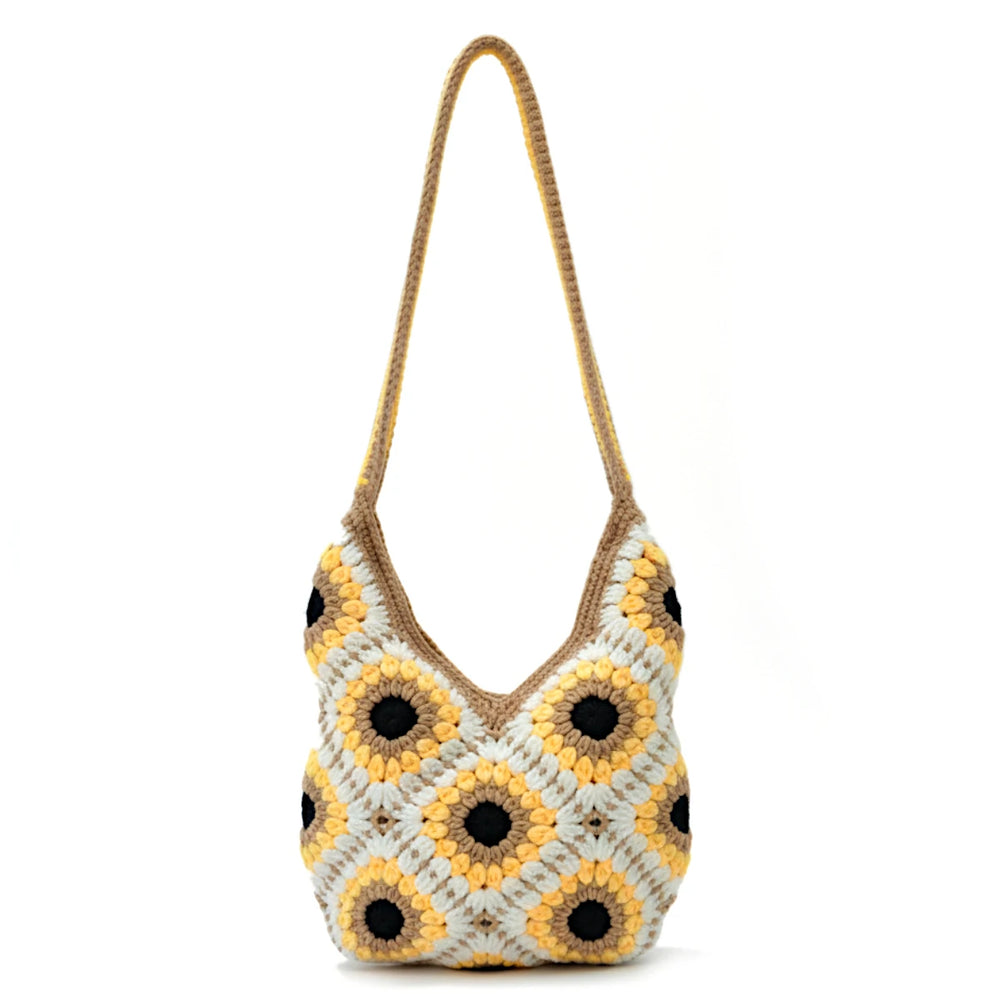 La Girasole- Borsa bag firmata borsetta chiusura a zip uncinetto fantasia