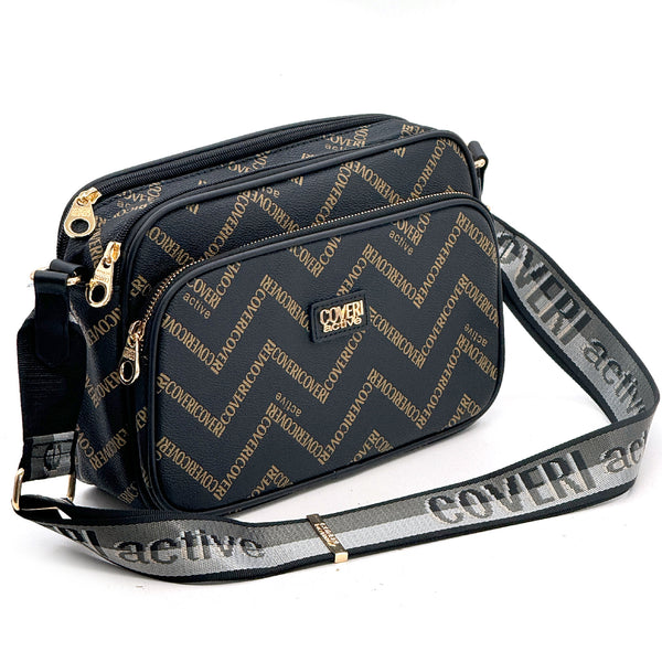 Borsa piccola molte tasche tracolla firmata COVERI ACTIVE in simil pelle pregiata zip fantasia logata originale