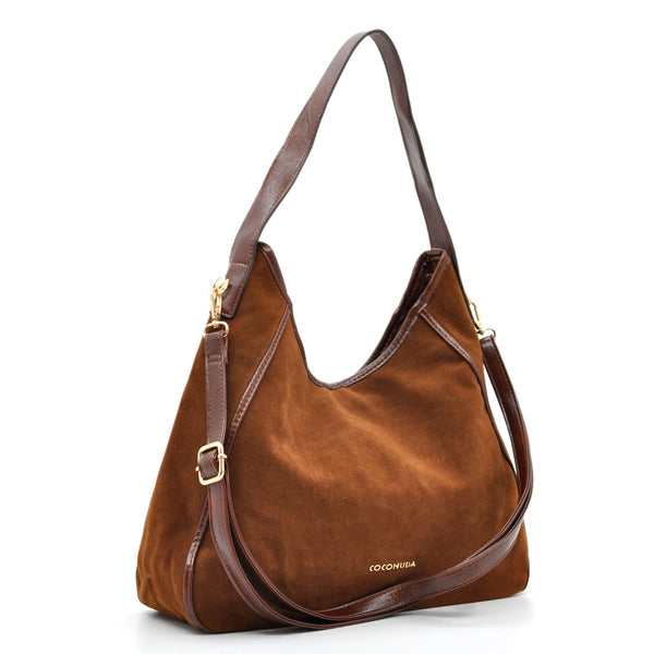 Borsa sacco hobo COCONUDA donna spalla a tracolla simil pelle scamosciata camoscio