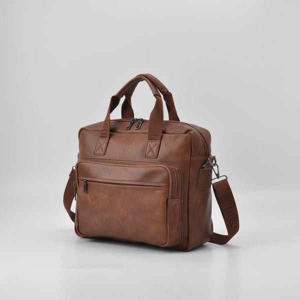 Borsa Uomo Cartella Tracolla in Pelle Sintetica Marrone — Ventiquattrore Casual Business