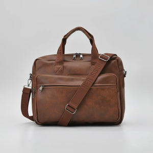 Borsa Uomo Cartella Tracolla in Pelle Sintetica Marrone — Ventiquattrore Casual Business