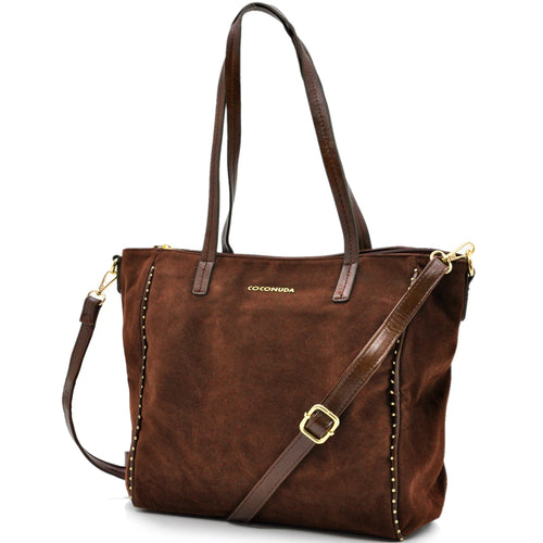 Borsa firmata COCONUDA donna borchie spalla shopping capiente simil pelle scamosciata camoscio
