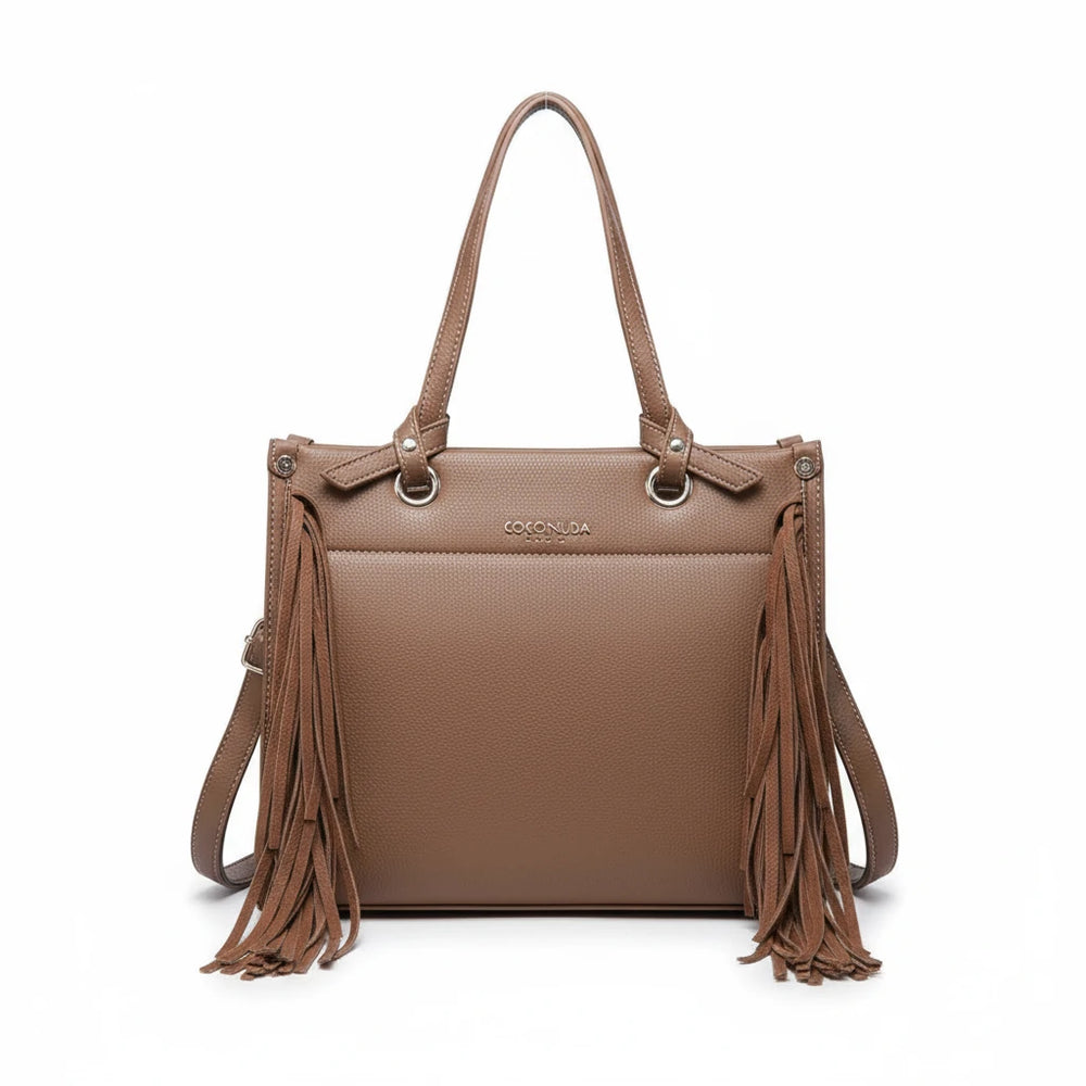 Borsa firmata COCONUDA donna spalla a tracolla simil pelle nuova bauletto shop tote bag frange nappe