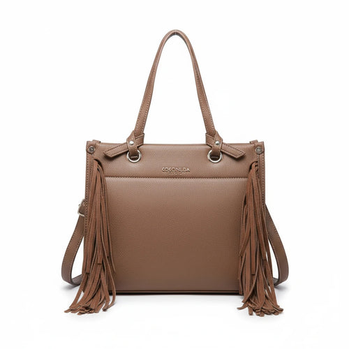 Borsa firmata COCONUDA donna spalla a tracolla simil pelle nuova bauletto shop tote bag frange nappe