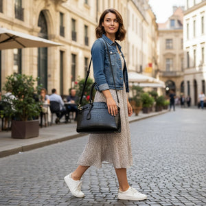 La Scagliuzza - Borsa firmata Gyoiamea a spalla bauletto tracolla casual simil pelle squamata pitonata lucida vernice