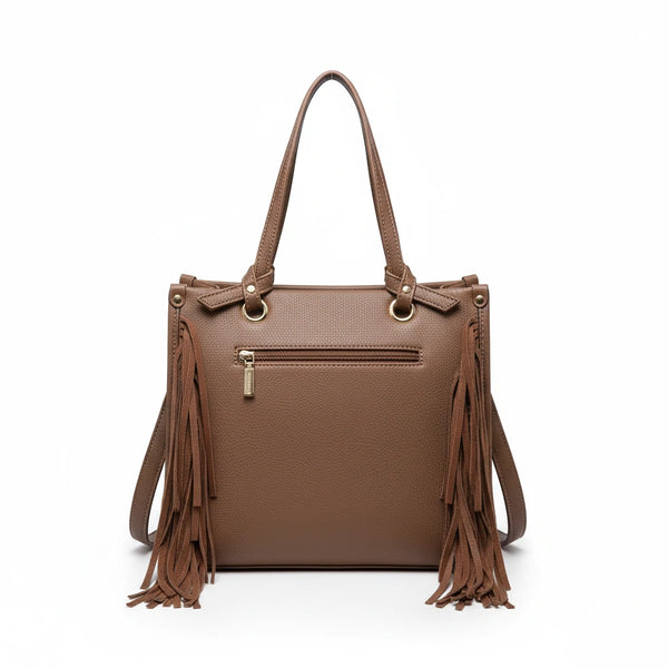 Borsa firmata COCONUDA donna spalla a tracolla simil pelle nuova bauletto shop tote bag frange nappe