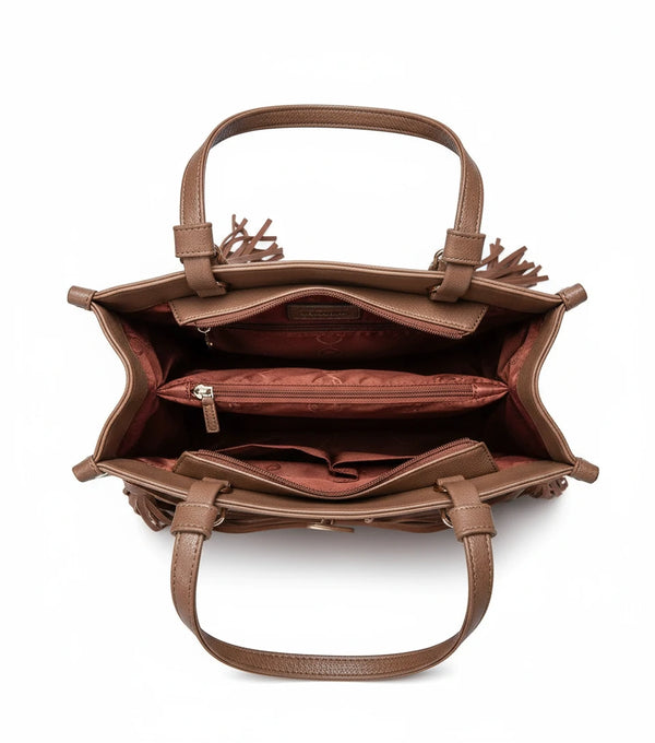 Borsa firmata COCONUDA donna spalla a tracolla simil pelle nuova bauletto shop tote bag frange nappe