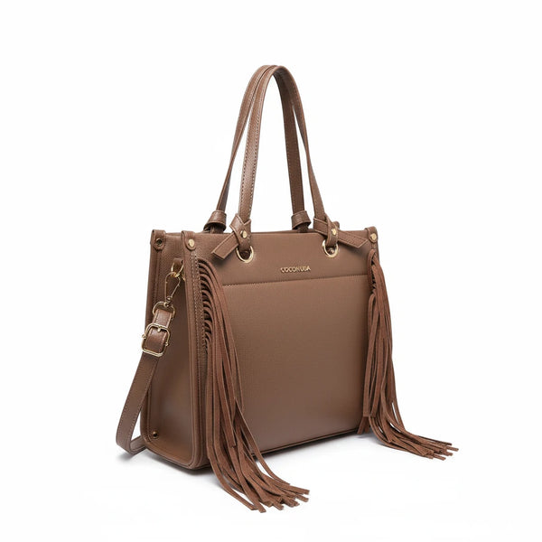 Borsa firmata COCONUDA donna spalla a tracolla simil pelle nuova bauletto shop tote bag frange nappe