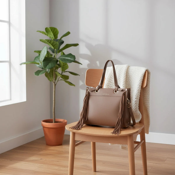 Borsa firmata COCONUDA donna spalla a tracolla simil pelle nuova bauletto shop tote bag frange nappe