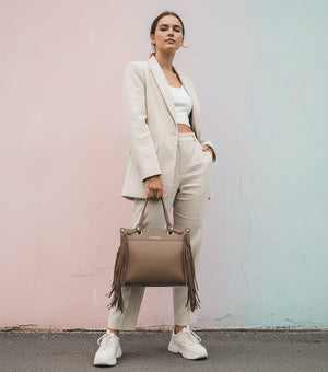 Borsa firmata COCONUDA donna spalla a tracolla simil pelle nuova bauletto shop tote bag frange nappe
