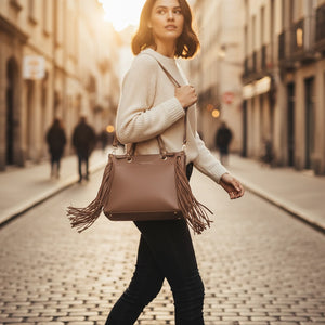 Borsa firmata COCONUDA donna spalla a tracolla simil pelle nuova bauletto shop tote bag frange nappe
