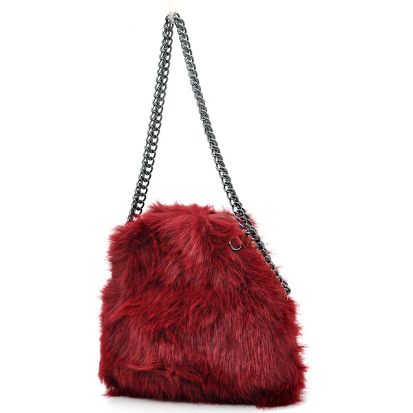 La Brava - Borsa firmata Gyoiamea in eco pelliccia morbida teddy pelo tracolla manici a catena