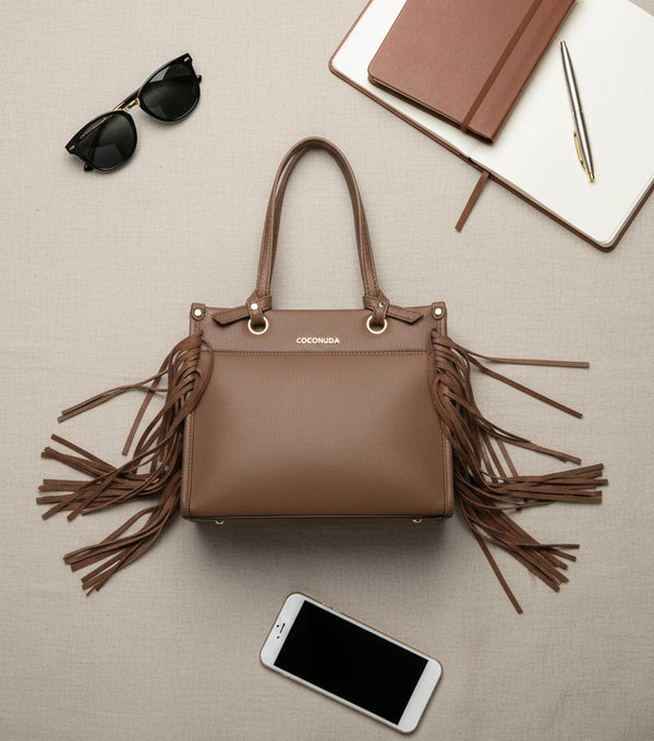 Borsa firmata COCONUDA donna spalla a tracolla simil pelle nuova bauletto shop tote bag frange nappe