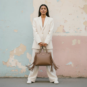 Borsa firmata COCONUDA donna spalla a tracolla simil pelle nuova bauletto shop tote bag frange nappe
