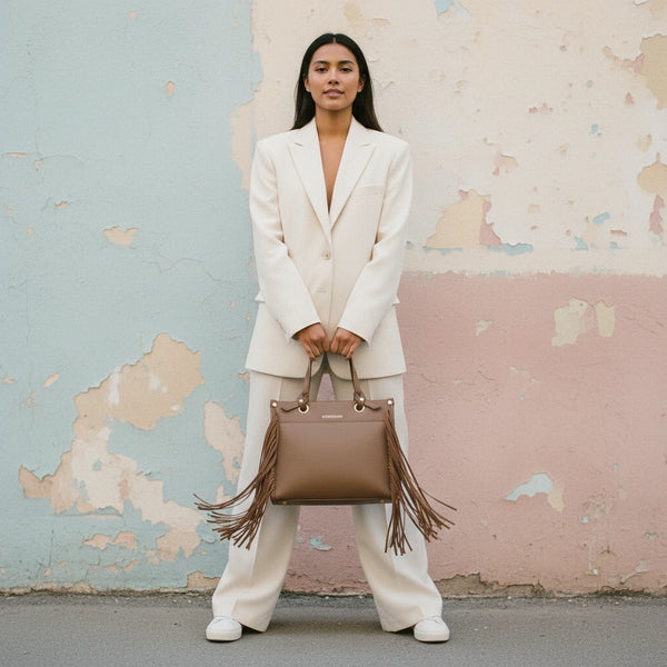 Borsa firmata COCONUDA donna spalla a tracolla simil pelle nuova bauletto shop tote bag frange nappe
