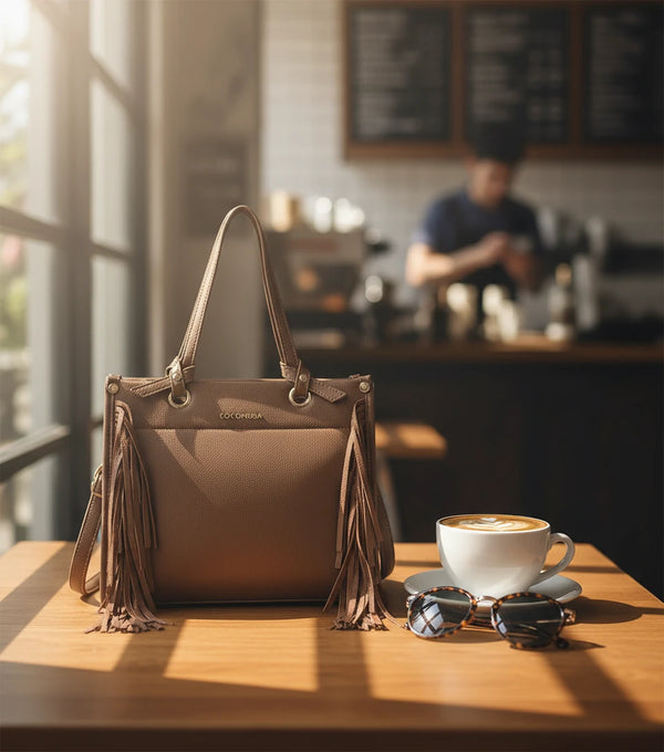 Borsa firmata COCONUDA donna spalla a tracolla simil pelle nuova bauletto shop tote bag frange nappe