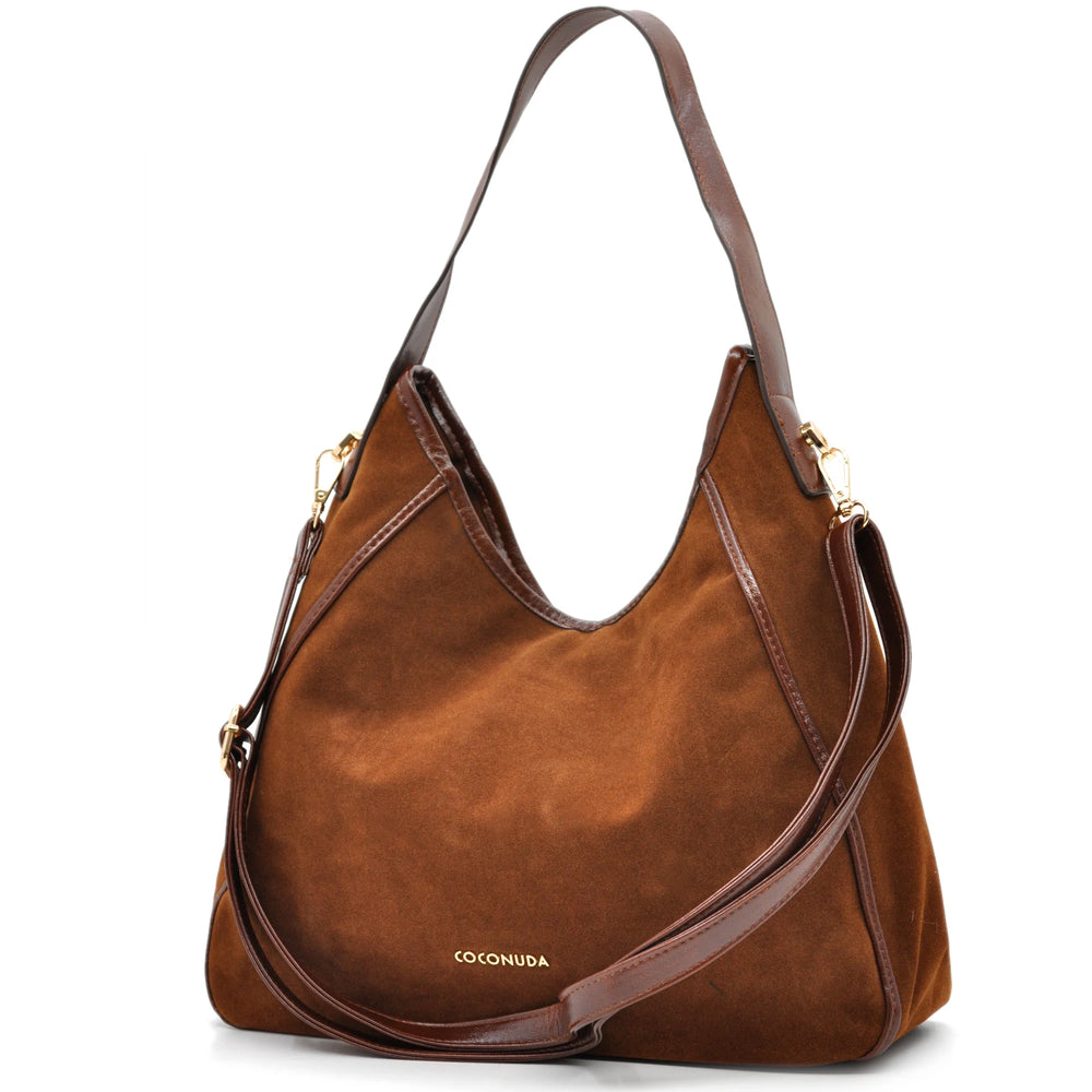 Borsa sacco hobo COCONUDA donna spalla a tracolla simil pelle scamosciata camoscio