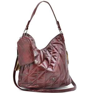 Borsa + OMAGGIO portamonete hobo biker firmato YYCOVERI donna spalla a tracolla simil pelle trapuntata effetto lucido