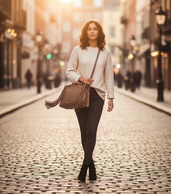 Borsa firmata COCONUDA donna spalla a tracolla simil pelle nuova bauletto shop tote bag frange nappe