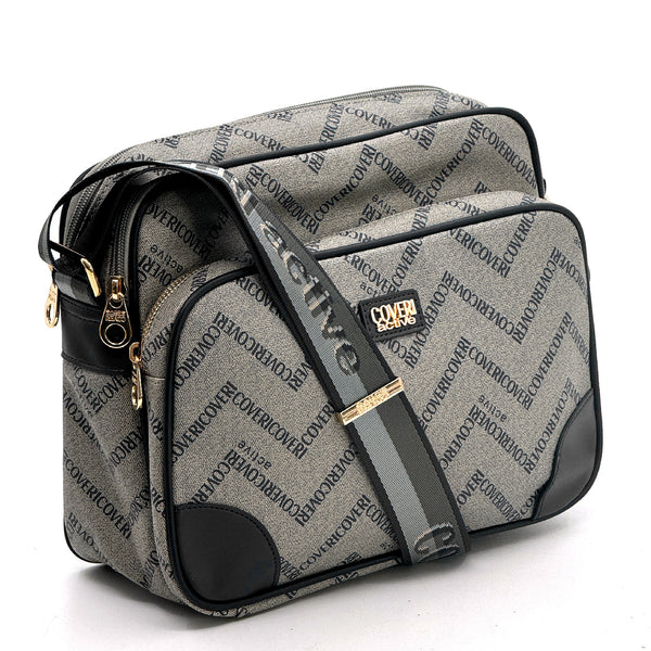 Borsa tracolla firmata COVERI ACTIVE in simil pelle pregiata tasche con cerniera fantasia logata originale toppe