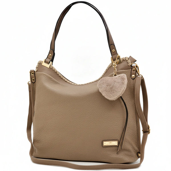 CHARRO - Borsa shopping pon pon cuore a spalla grande tracolla casual simil pelle venata