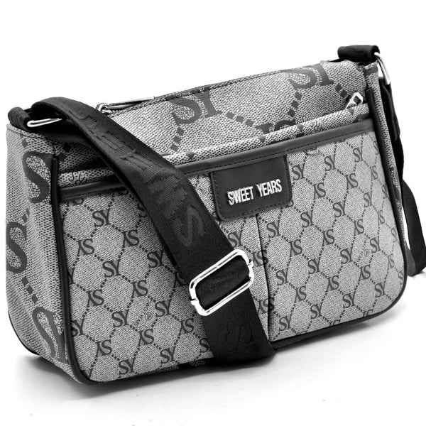 Borsa Firmata SWEET YEARS multi tasche new nera Donna fantasia logo Zip Tracolla