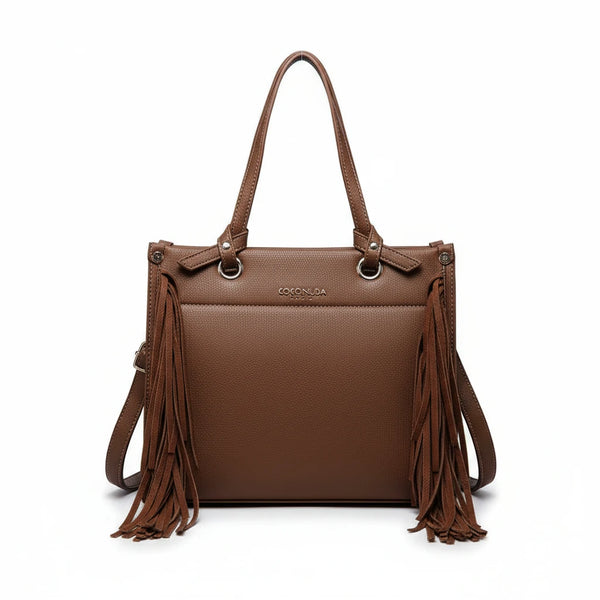 Borsa firmata COCONUDA donna spalla a tracolla simil pelle nuova bauletto shop tote bag frange nappe