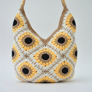 La Girasole- Borsa bag firmata borsetta chiusura a zip uncinetto fantasia