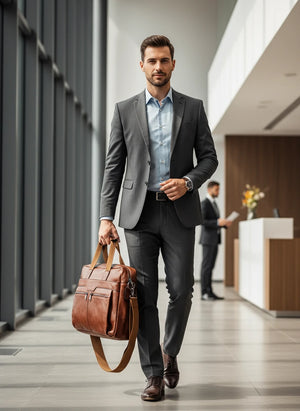 Borsa Uomo firmato B. Cavalli Cartella Tracolla in Pelle Sintetica Marrone — Ventiquattrore Casual Business